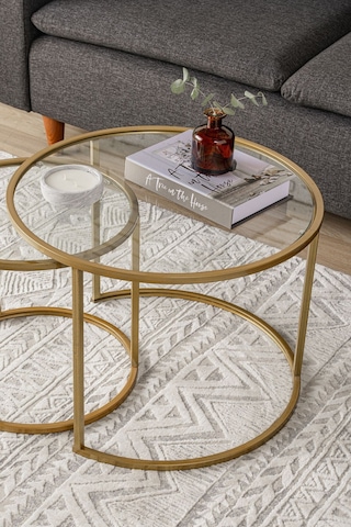 Belarus Orta Sehpa Ikili Şeffaf Camlı Gold 60cm