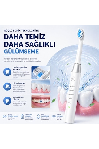 Akıllı Sonik Diş Fırçası 15000 Titreşim/dk 5 Mod Type-c Şarj Ipx7 Su Geçirmez Şarjlı Elektrikli Diş Fırçası