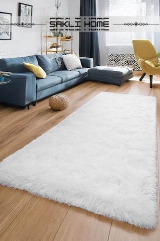 Beyaz Post Peluş Yumuşak Yıkanabilir Kaymaz Dot Taban Salon Koridor Çocuk Halısı Beyaz