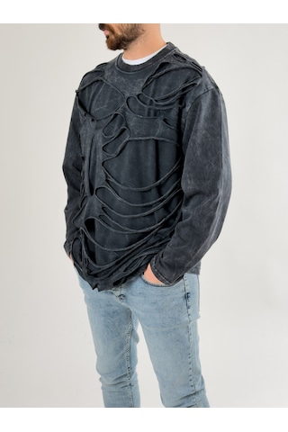 Cocopelli Street Yıkamalı Antrasit Tasarım Erkek Sweatshirt Coc2719 Antrasit