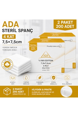 Ada Steril Spanç 4 Kat 7,5 x 7,5cm 100'lü 2 Paket