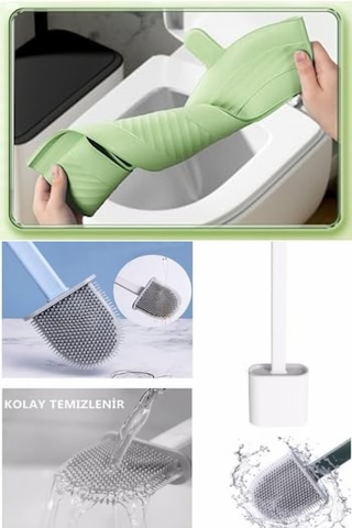 Primeaks 3 Lü Banyo Seti Eva Klozet Süngeri, Duvara Yapışan Klozet Fırçası Ve 5 Kancalı Yapışkanlı Askı Çok renkli