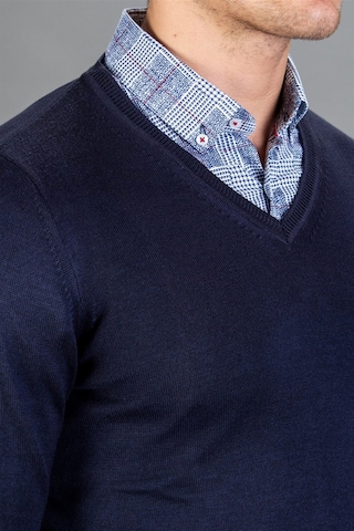 Tudors Slim Fit Dar Kesim V Yaka Pamuklu Erkek Kazak-6401 Mavi