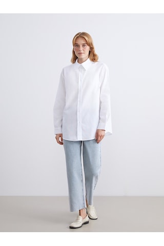 Lcw Modest Ekru Oversize Kadın Gömlek Tunik
