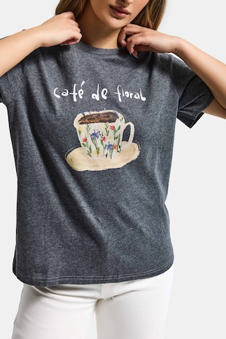 it's basic Kadın Gri W5 Oversize Özel Baskılı Tasarım T-shirt