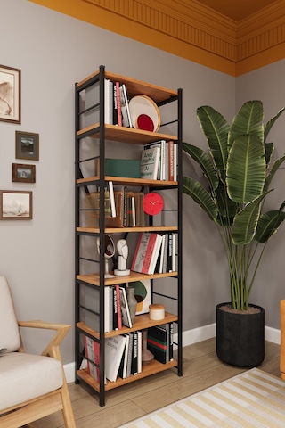 Asra Trend 6 Raflı Metal Kitaplık METALK01 %100 MDF Tek Modül Modern Kütüphane Petra