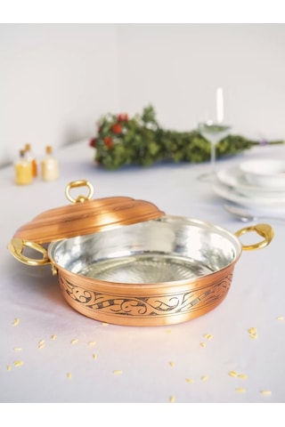 Bakır Pilav Tenceresi Oyma Nakış İşleme Mat Bakır Renk 23 Cm