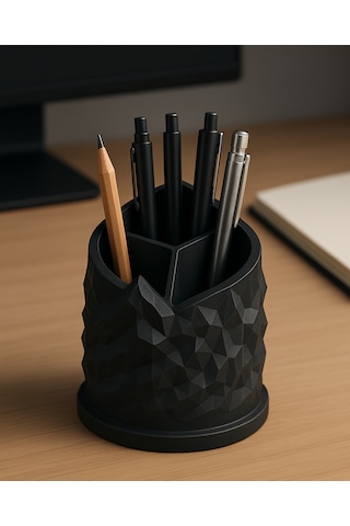 Spiral Dağ Temalı 3 Bölmeli Kalemlik Kalem Kutusu 3d Baskı Tasarım Dayanıklı Pla Hammadde Çap: 11 Cm Yükseklik: 13 Cm Siyah