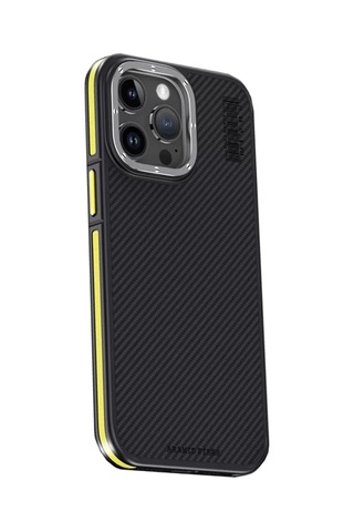 Joko Apple Uyumlu iPhone 15 Pro Max Kılıf Aramid 600d Kevlar Karbon Fiber Magsafe Kapak - Sarı Resimdeki
