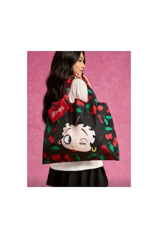My Balli Store Betty Boop Katlanabilir Alışveriş Çantası Siyah Yeşil