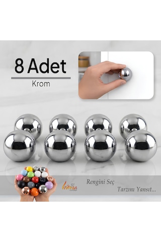 8 Adet Sert Plastik Düğme Yuvarlak Top Krom Dolap Mobilya Mutfak Dolabı Çekmece Kulbu Kulpu Kulplar