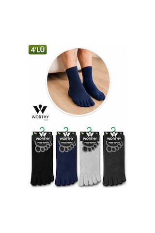 Worthy Socks 4 Çift Unisex Bambu Parmak Çorap Mantar Önleyici Ter Emici 4' Lü Çok Renkli