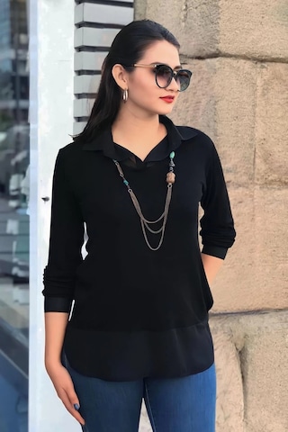 İçten Gömlek Çıkmalı Bluz Siyah