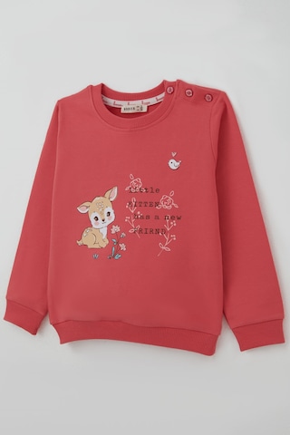 Breeze Kız Çocuk Sweatshirt Dostluk Temalı Sevimli Hayvancıklar Baskılı 1.5-5 Yaş , Mercan