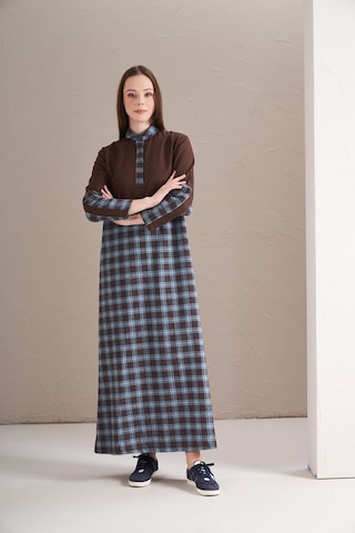 Blok Elbise Küçük Kareli Kahve Laci Kahve Laci Kahverengi - Lacivert