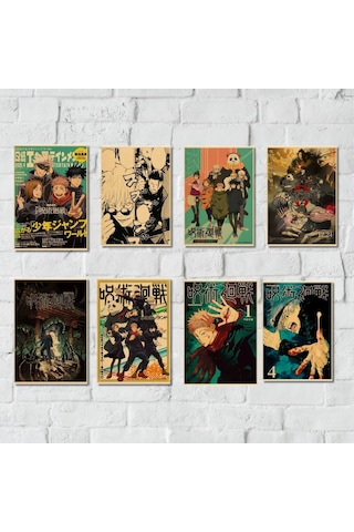 Vintage Anime Jujutsu Kaisen Gojo Satoru 8 Li Duvar Posteri Seti 21 X 15 Cm Retro Kağıt Poster
