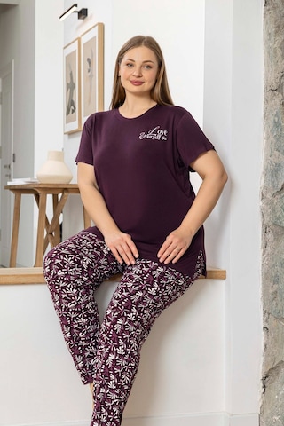 Aydoğan Kadın İnci Büyük Beden Kısa Kol Mürdüm Pijama Takım 0057 Mürdüm