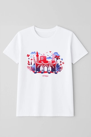 Markapia Kadın Pamuk Antalya Baskılı Beyaz T-shirt