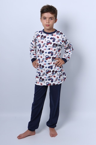 Hçm Erkek Çocuk Pijama Takımı Baskılı Ribanalı C69 Lacıvert
