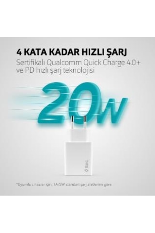 Ttec Smartcharger 20w Pd Seyahat Hızlı Şarj Aleti + Usb-c - Usb-c 3a Typ-c Kablo Beyaz Beyaz