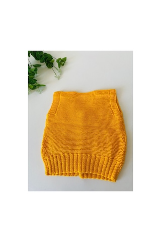 Adenya Sepeti El Örgüsü Düz Model Bebek Yeleği Handmade Sarı Renk