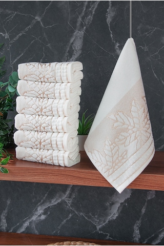 Çınar Jakarlı 6 Lı Kadife Pamuklu El Ve Yüz Havlu Seti 30x50 Cm - 00434- Gold Altın