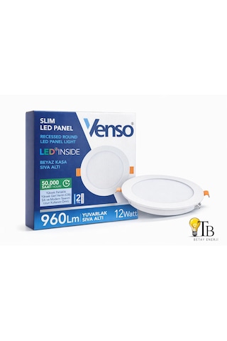 Venso Slim Led Panel 12w Yuvarlak Sıva Altı Beyaz Kasa Beyaz Işık Beyaz