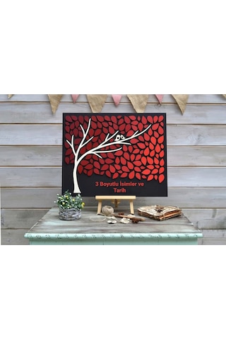Hdrlazerdizayn Ağaç Figürlü Ahşap Düğün Hatıra Defteri Pano