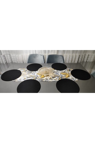 Hardal Kauçuk Desenli Amerikan Servis Runner Ve Supla Takımı