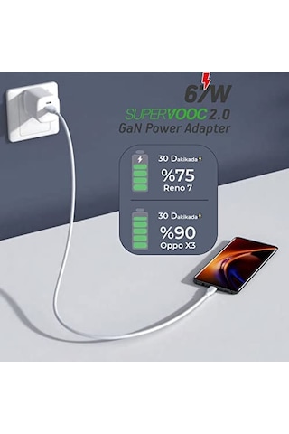 Sv67 65w Gan Usb-a Supervooc 2.0 + 67w Pd Type-c Çift Bağlantı Noktalı Yüksek Hızlı Şarj Cihazı, Oppo Find X2,