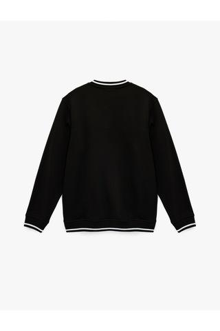 Koton Regular Fit Uzun Kollu Şardonlu Şerit Detaylı V Yaka Sweatshirt Siyah 6wam70302mk Siyah