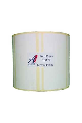 A1 Kuşe 40 X 80 MM Kuşe Barkod Etiketi Sarım 1000'li 10 Rulo