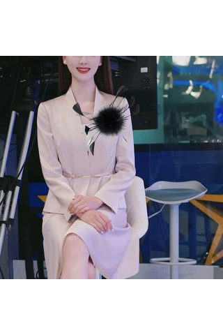 Suntek Çiçek Tüy Broş El Yapımı Saç Tokası 19cm-siyah Siyah