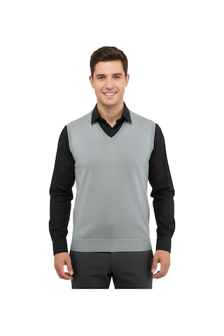 Çizgi Triko Erkek V Yaka Süveter Çelik Örgü Regular Kalıp 5200h Bgl-st04962 Gri