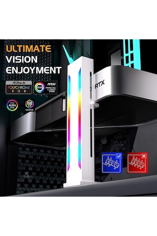 Beyaz Rgb Grafik Kartı Gpu Destek Braketi, Tek Yuvalı Kartlar, 5v 3pın Argb Led'li Destek Ekran Kartı Tutucu Braketi,