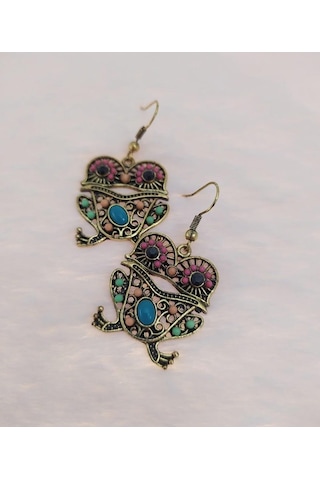 Hdmarketim Vintage Hürrem Sultan Otantik Sallantılı Kurbaga Küpe Çok Renkli