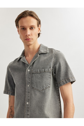 Koton Kısa Kollu Pamuklu Cep Detaylı Oversize Jean Gömlek Ceket Gri 5sam50005nd Gri