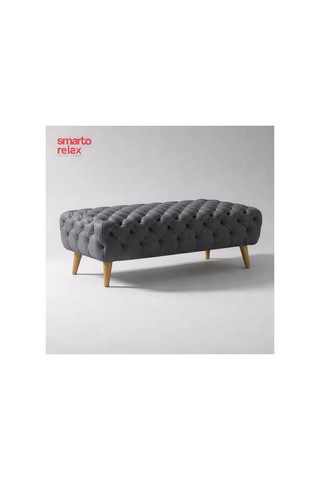 Smarto Relax Swiss Style Puf Adelboden Kapitone Puf,baby Face Polyester Kaplama,ahşap Ayaklı 100 X 50 X 45 Cm Kapitone Puf,ayaklı Gri