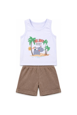 Babyhola Holiday Baskı Erkek Bebek Atlet Şort Yazlık Takım 3521 Kahverengi