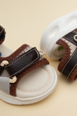 Şirin Bebe Şirinbebe Ortopedik Erkek Bebek Sandalet Kahverengi Işıklı Taban Cırtlı Yan Kapalı-4750