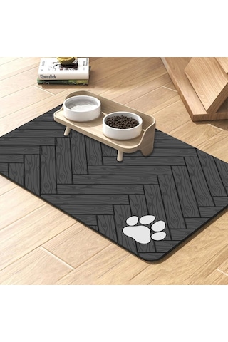 Matgo Pati Parke Desenli Gri Beslenme Matı Kaymaz Mama Paspası 50 x 70 CM