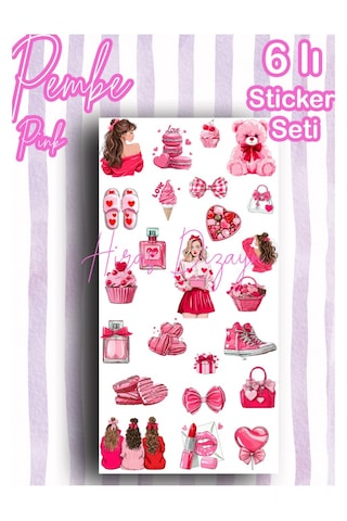 Hiras Dizayn Pembe Temalı Sticker Seti 6 Sayfa, Ajanda Ve Scrapbook Çok Renkli