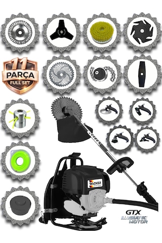 Prowackers German Wrx 435 Pro Seri Sırt Tipi Benzinli Ot Çalı Çim Biçme Tırpanı+ 11 Pcs Full Set Hali Yıkamalı
