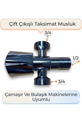 2 Çıkışlı Çift Su Girişli Çamaşır Ve Bulaşık Makine Musluğu Taharet Musluğu Taksimat Musluk