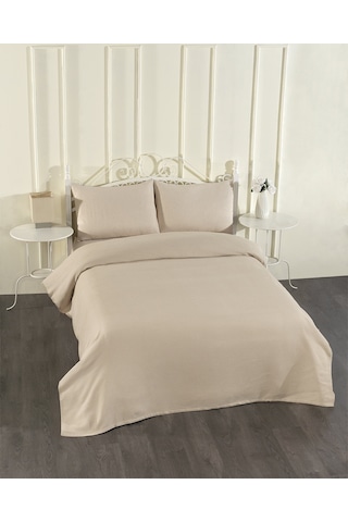 100% Pamuklu Kapuçino Lastikli Çarşaflı Pike Takımı 200x230 Cappuccino