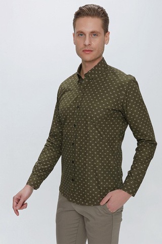 Efor G 1518 Slim Fit Haki Spor Gömlek Haki