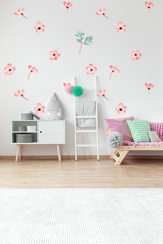 Pembe Çiçek Temalı 20 Parça Çocuk Ve Bebek Odası Dekoratif Duvar Sticker Seti Figür 2