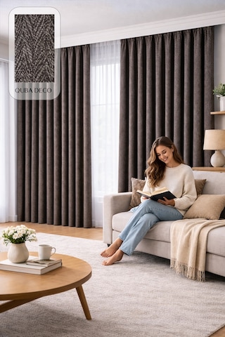 Balıksırtı Dokulu Premium Jakar Fon Perde Salon Oturma Odası Yatak Odası Çocuk Odası Kahverengi