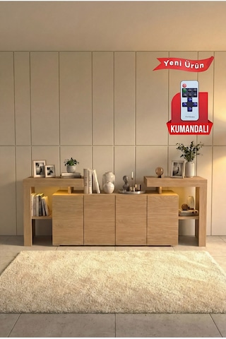 Burc Ledli Konsol 200 Cm Meşe