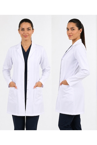 Kadın Beyaz Klasik Yaka Doktor Hemşire Öğretmen Vizit Önlük